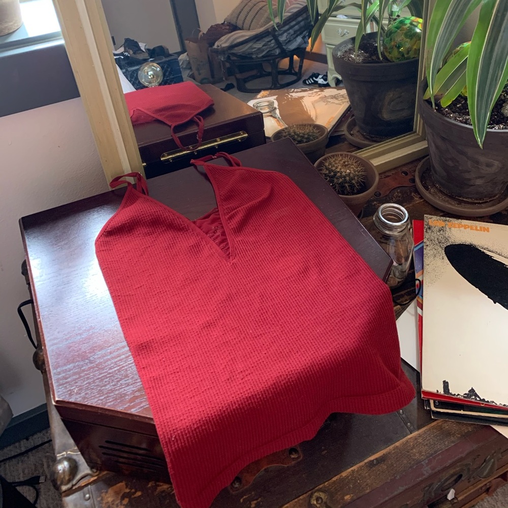Free People Red Mesh Ribbed Tank